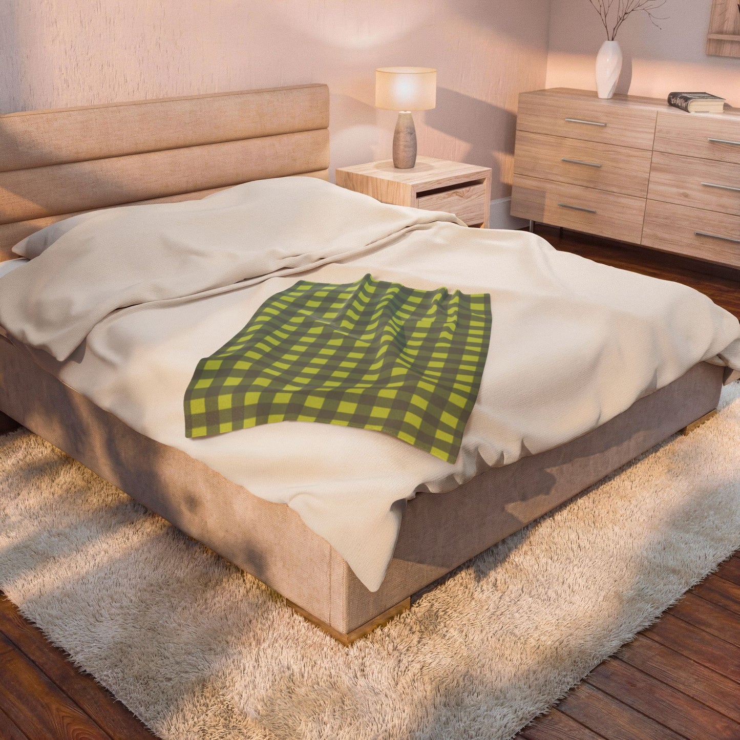 Green Buffalo Check Blanket | Plaid Velveteen Plush Throw