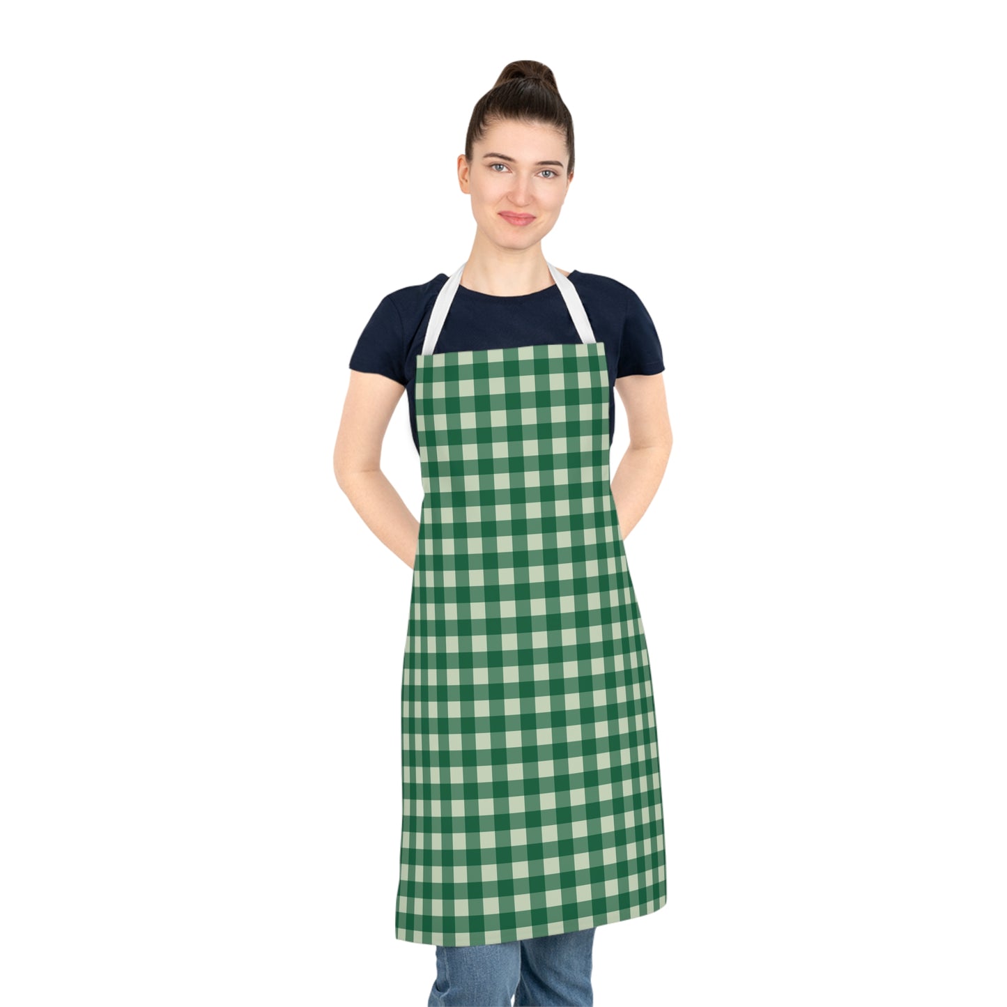 Green Buffalo Check Apron — Plaid Kitchen Apron for Cooking & BBQ