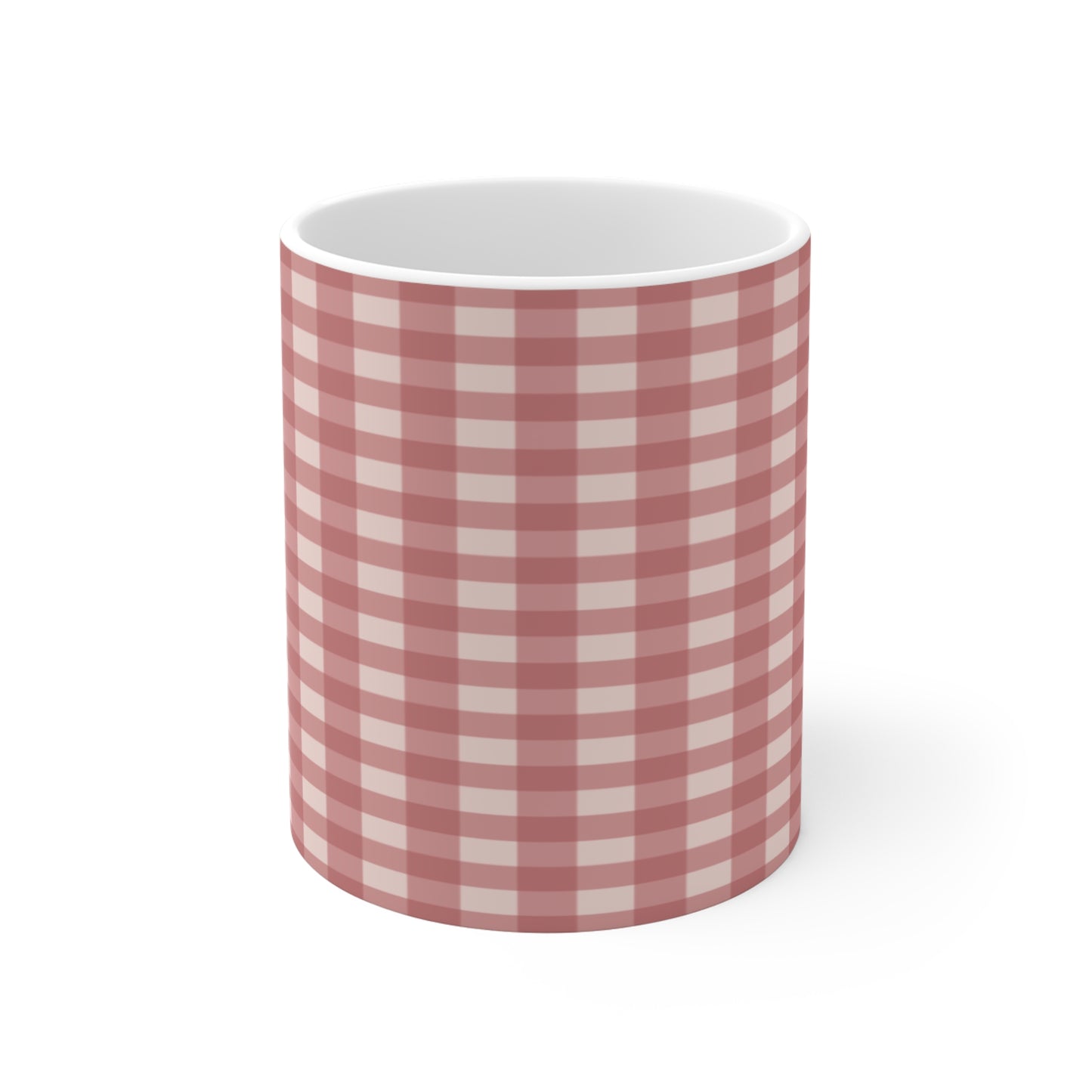 Pink Gingham Ceramic Coffee Mug — Retro Check Pattern 11oz