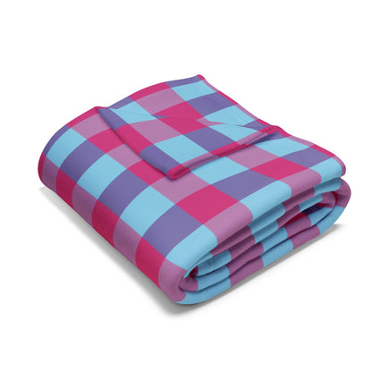 Arctic Fleece Blanket — Blue & Magenta Gingham Plaid Throw