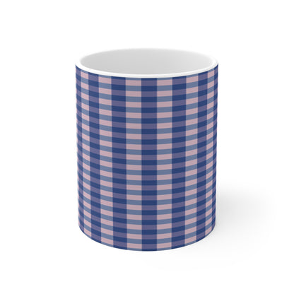 Blue & Pink Gingham Ceramic Mug — Classic Plaid Coffee Cup