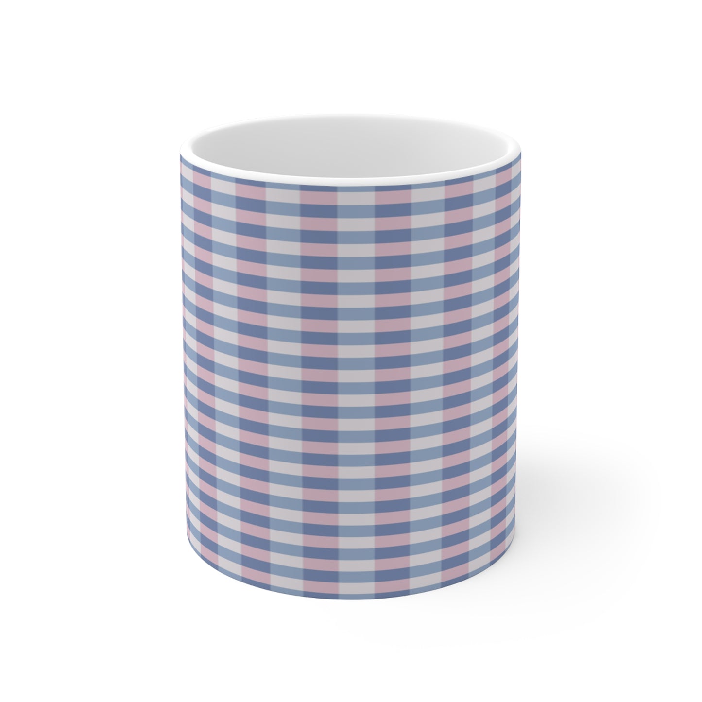 Plaid Pattern Coffee Mug — Pastel Blue & Pink 11oz Ceramic Mug