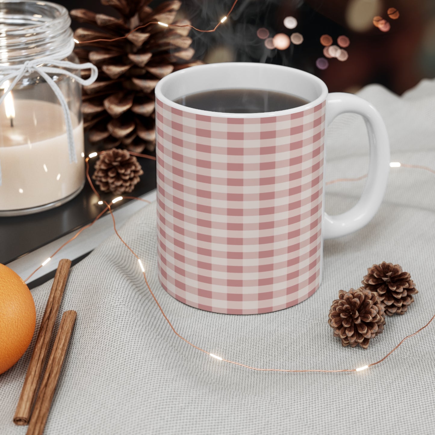 Plaid Ceramic Mug — Pink Buffalo Check 11oz Coffee Cup
