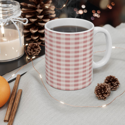 Plaid Ceramic Mug — Pink Buffalo Check 11oz Coffee Cup