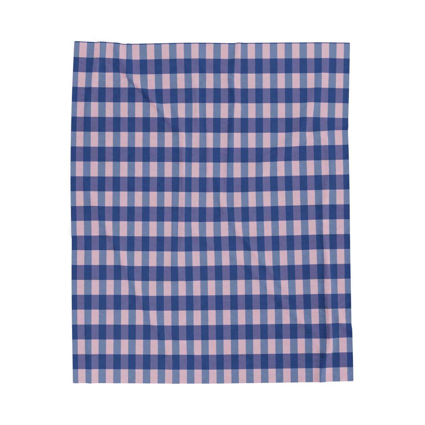 Blue & Pink Gingham Velveteen Plush Blanket