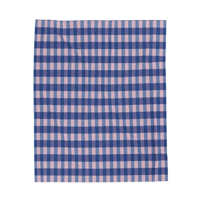 Blue & Pink Gingham Velveteen Plush Blanket