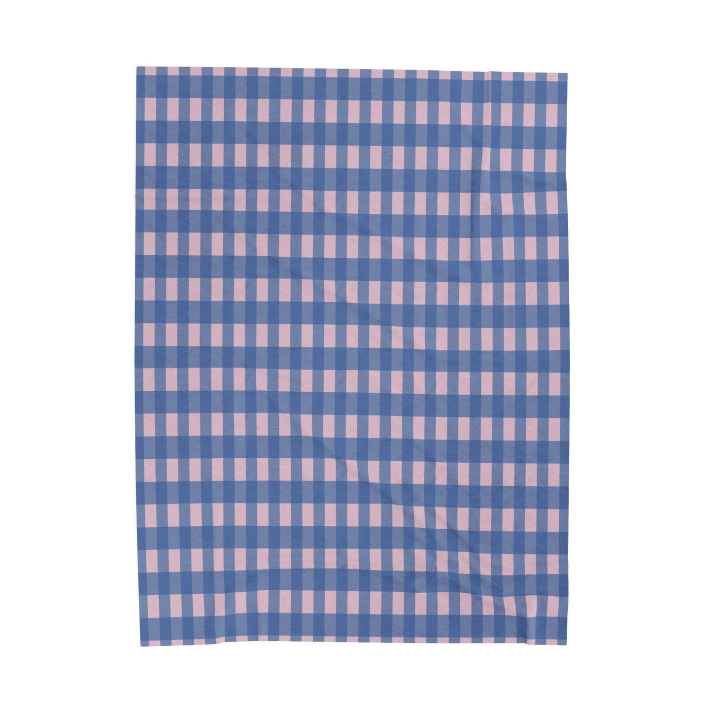Blue and Pink Gingham Velveteen Plush Blanket