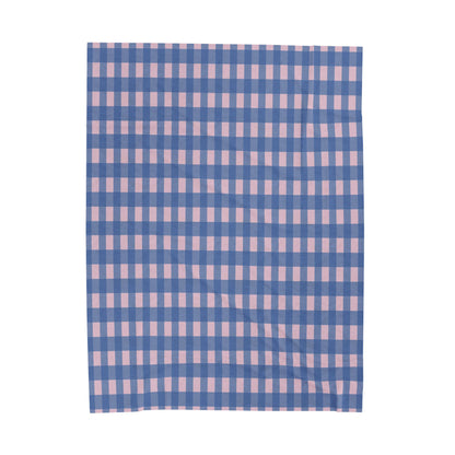 Blue and Pink Gingham Velveteen Plush Blanket