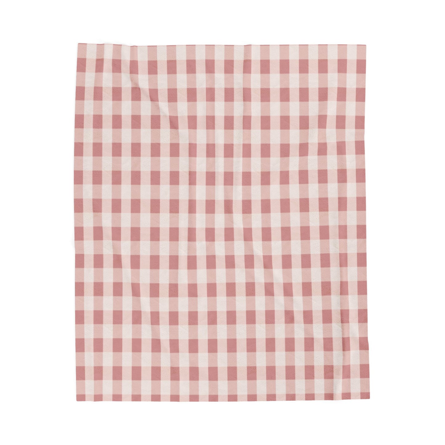 Pink Gingham Velveteen Plush Blanket – Cozy Farmhouse Throw