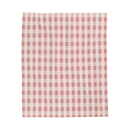 Pink Gingham Velveteen Plush Blanket – Cozy Farmhouse Throw