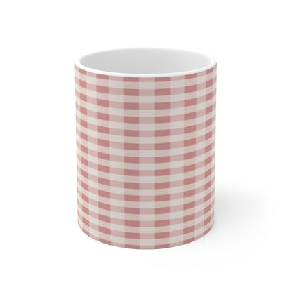 Plaid Ceramic Mug — Pink Buffalo Check 11oz Coffee Cup