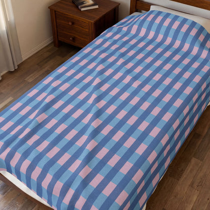 Plaid Velveteen Plush Blanket — Blue & Pink Cozy Throw