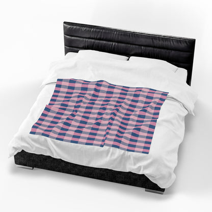 Pink & Navy Plaid Velveteen Plush Blanket — Cozy Checkered Throw for Home, Nursery & Gifts
