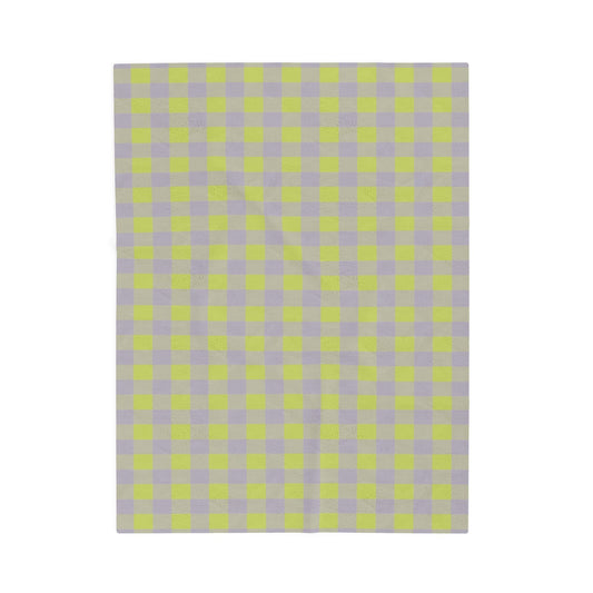 Yellow Lavender Gingham Velveteen Plush Blanket | Soft Check Plaid Throw