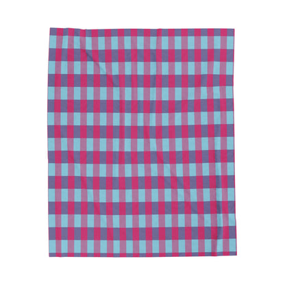 Pink & Teal Plaid Velveteen Plush Blanket – Soft Cozy Throw for Home, Dorm & Gifts