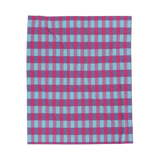 Pink & Teal Plaid Velveteen Plush Blanket – Soft Cozy Throw for Home, Dorm & Gifts