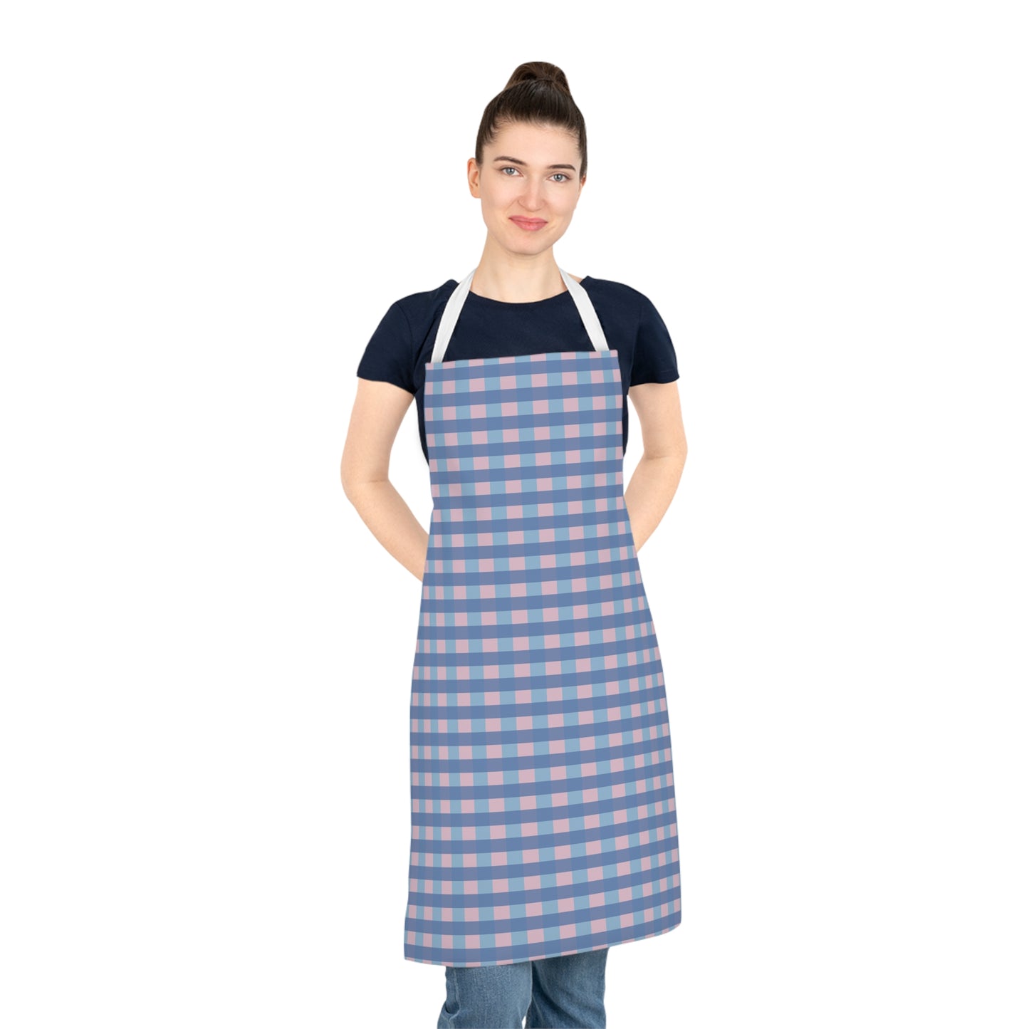 Blue & Pink Gingham Apron — Vintage Check Kitchen Apron
