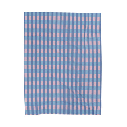 Plaid Velveteen Plush Blanket — Blue & Pink Cozy Throw