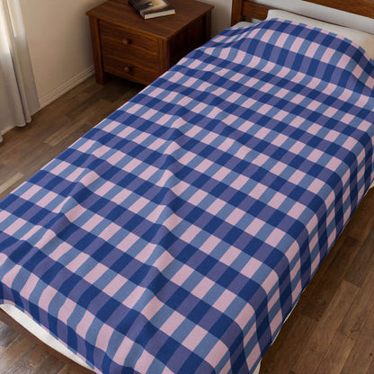 Blue & Pink Gingham Velveteen Plush Blanket