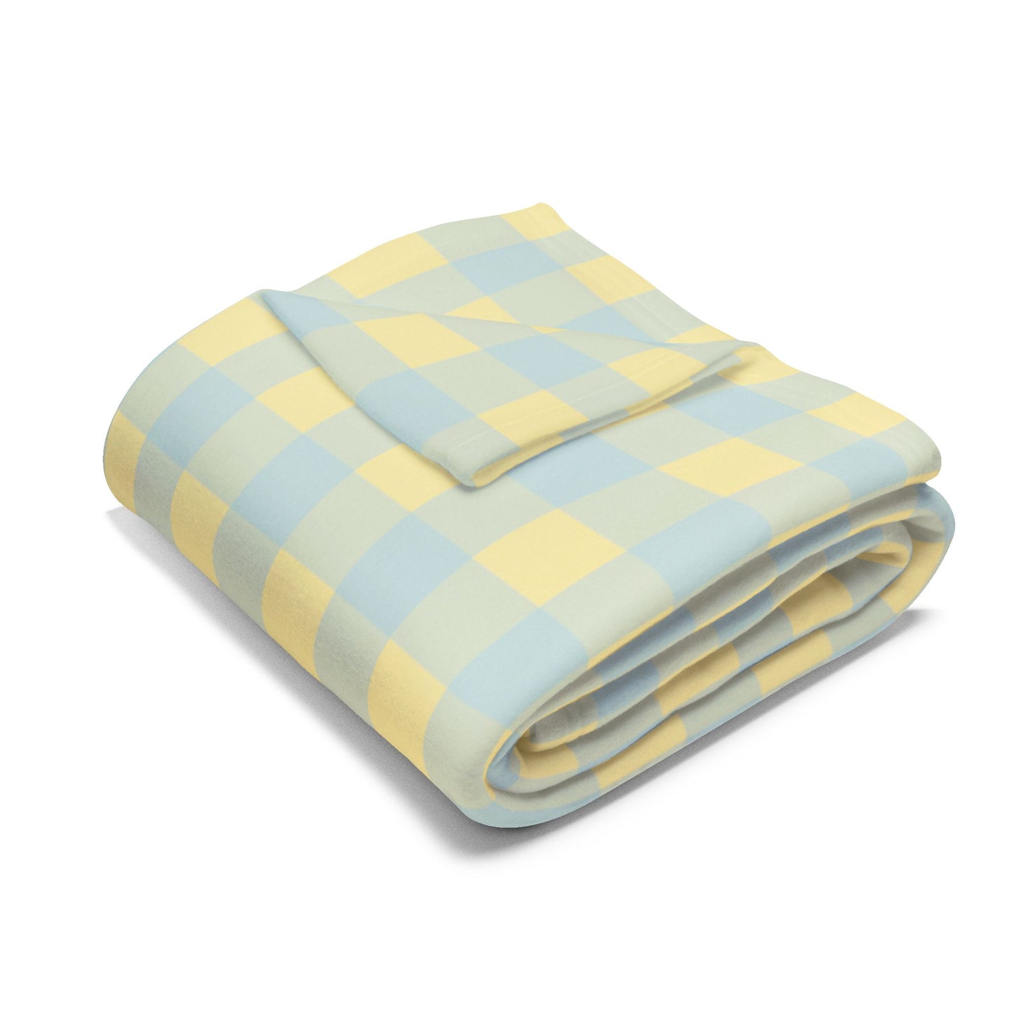 Fleece Blanket — Pastel Yellow & Blue Gingham Plaid Throw