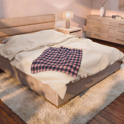 Plaid Velveteen Plush Blanket — Pink & Navy Cozy Throw