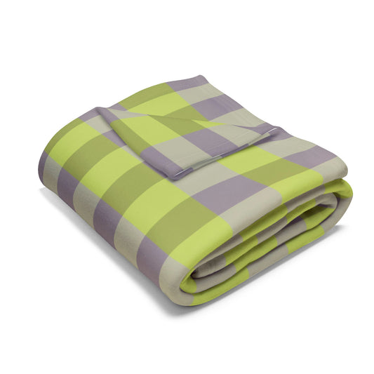 Green Gray Buffalo Plaid Arctic Fleece Blanket | Check Pattern Throw