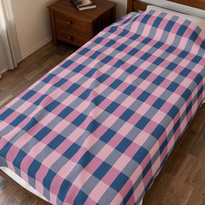 Pink & Navy Plaid Velveteen Plush Blanket — Cozy Checkered Throw for Home, Nursery & Gifts