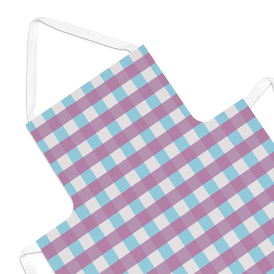 Pastel Gingham Apron – Blue & Lavender Checkered Kitchen Apron