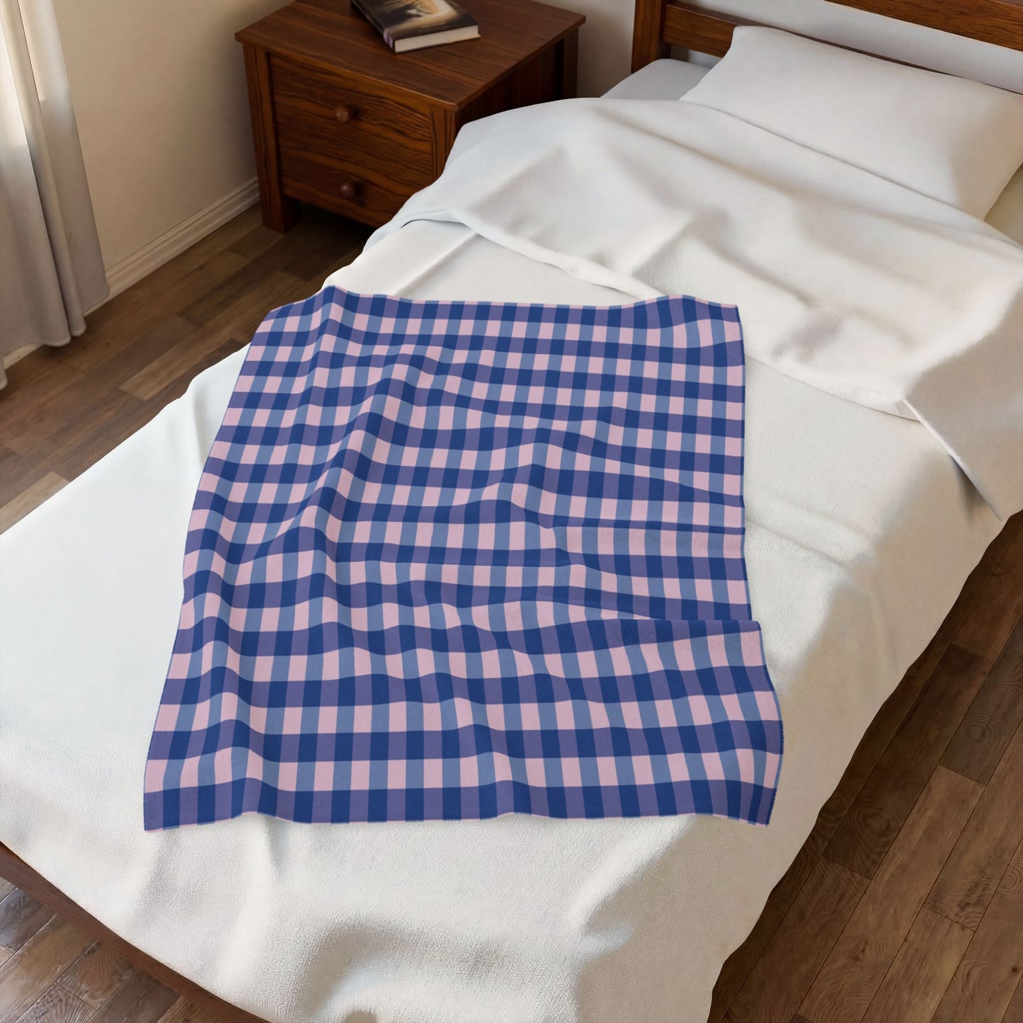 Blue & Pink Gingham Velveteen Plush Blanket