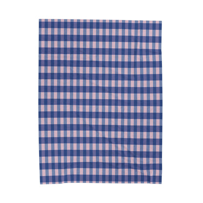 Blue & Pink Gingham Velveteen Plush Blanket