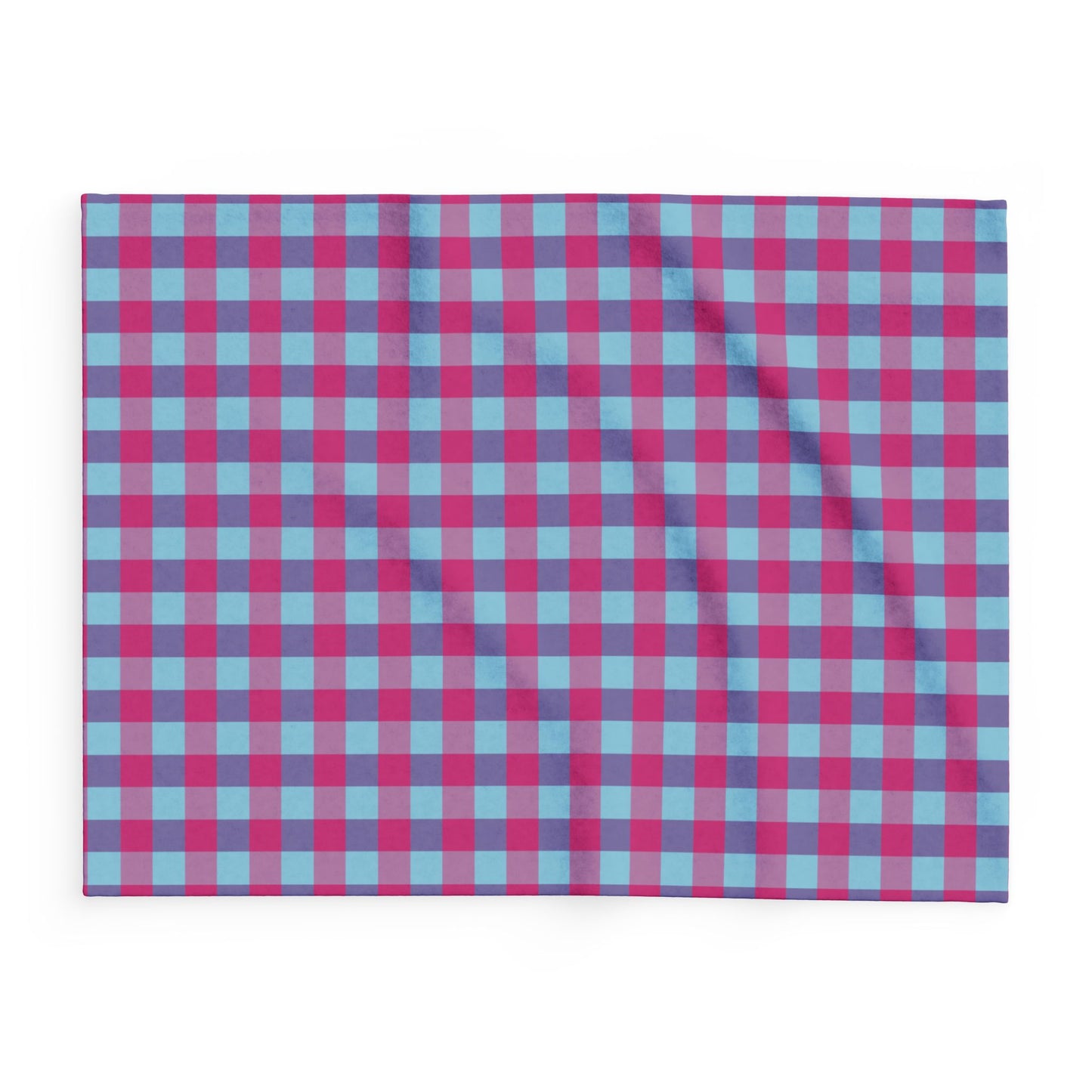 Arctic Fleece Blanket — Blue & Magenta Gingham Plaid Throw