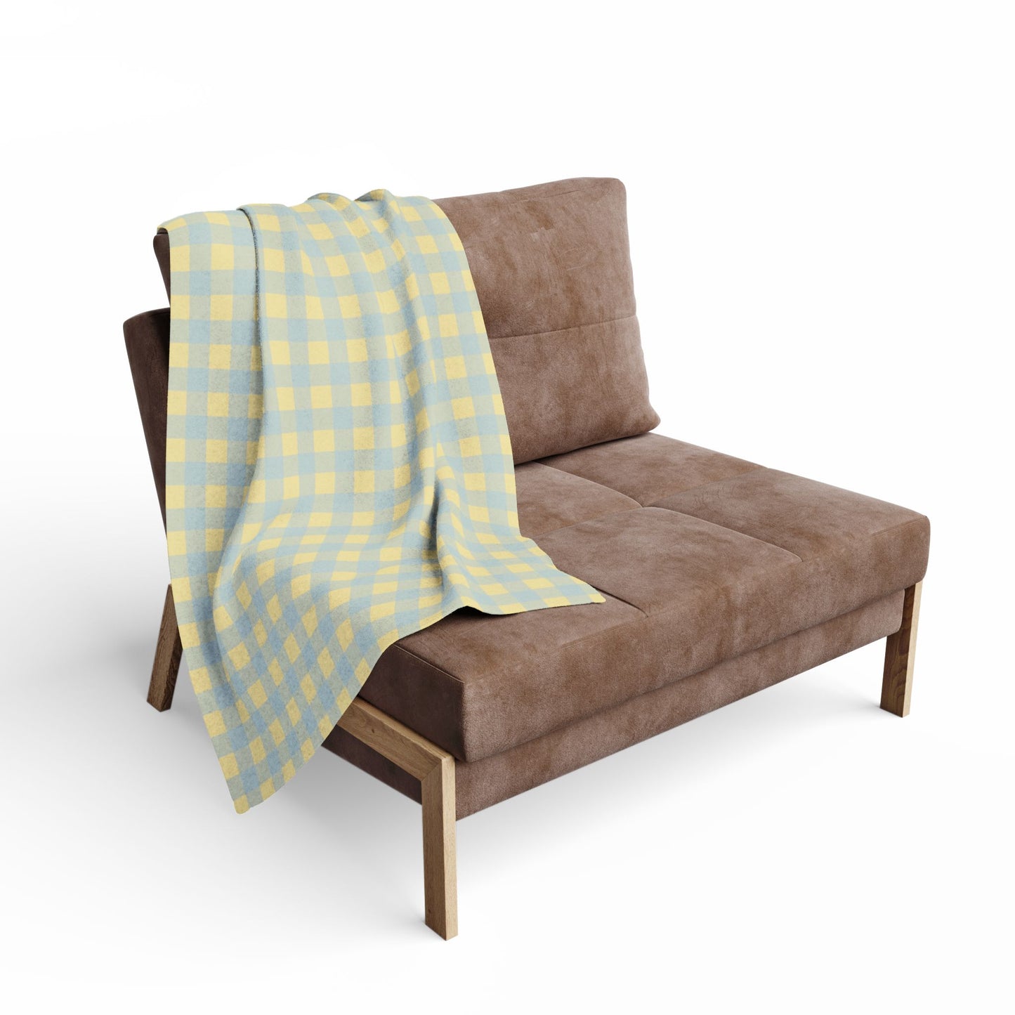 Fleece Blanket — Pastel Yellow & Blue Gingham Plaid Throw