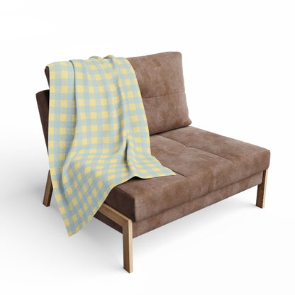 Fleece Blanket — Pastel Yellow & Blue Gingham Plaid Throw