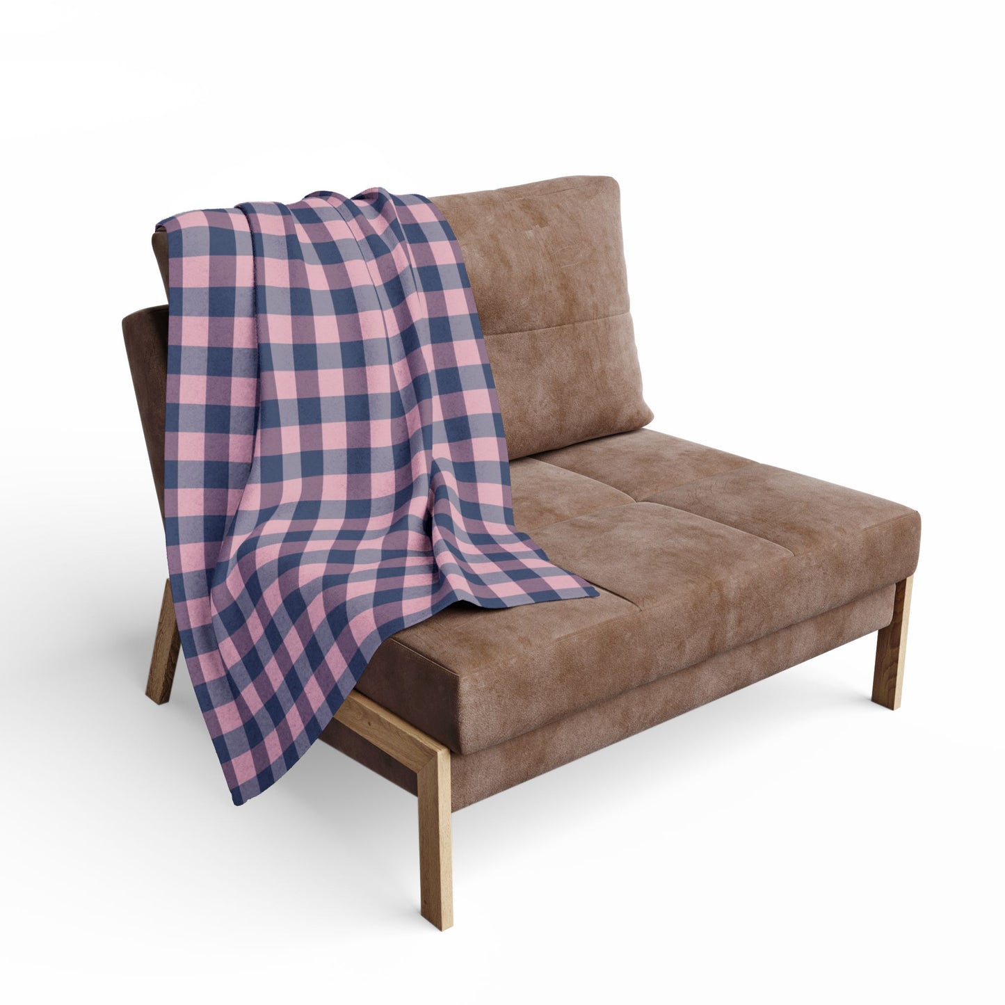 Pink Navy Buffalo Plaid Fleece Blanket — Cozy Plaid Throw for Living Room & Gift