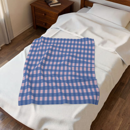 Blue and Pink Gingham Velveteen Plush Blanket