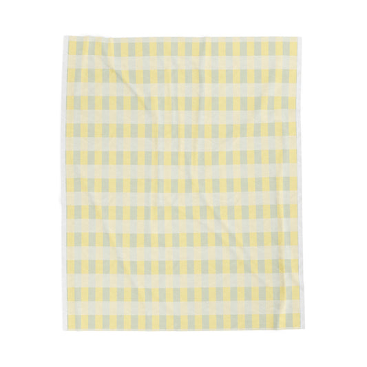 Yellow Gingham Velveteen Plush Blanket — Soft Check Pattern Throw for Nursery & Spring Decor