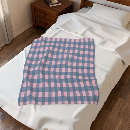 Plaid Velveteen Plush Blanket – Pink & Blue Cozy Throw for Home, Nursery, Gift