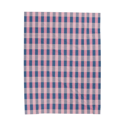Pink & Navy Plaid Velveteen Plush Blanket — Cozy Checkered Throw for Home, Nursery & Gifts