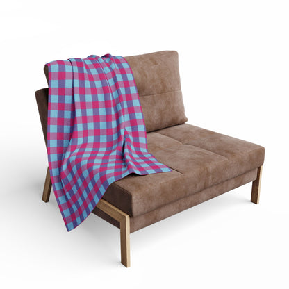 Arctic Fleece Blanket — Blue & Magenta Gingham Plaid Throw