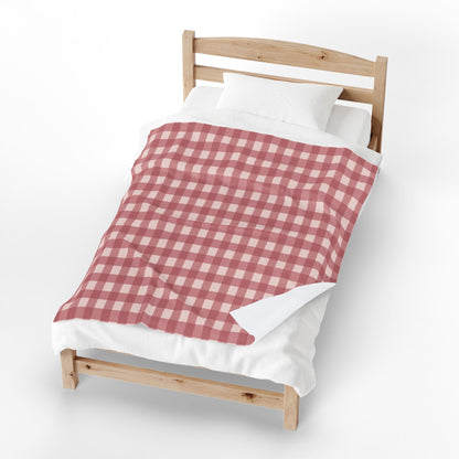 Red Buffalo Check Velveteen Plush Blanket — Cozy Gingham Throw