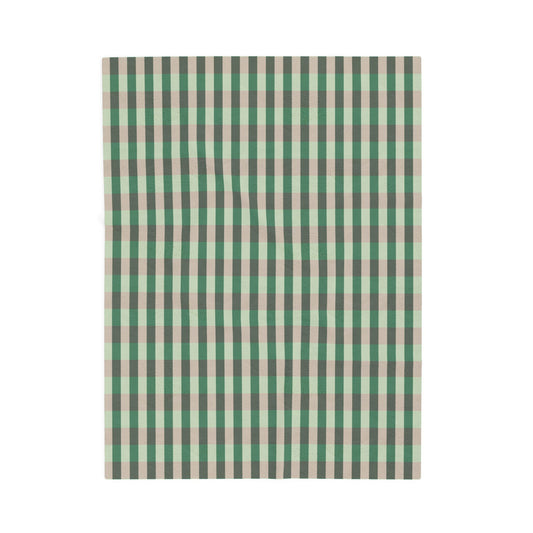 Green Plaid Velveteen Plush Blanket — Soft Cozy Throw for Living Room & Cabin