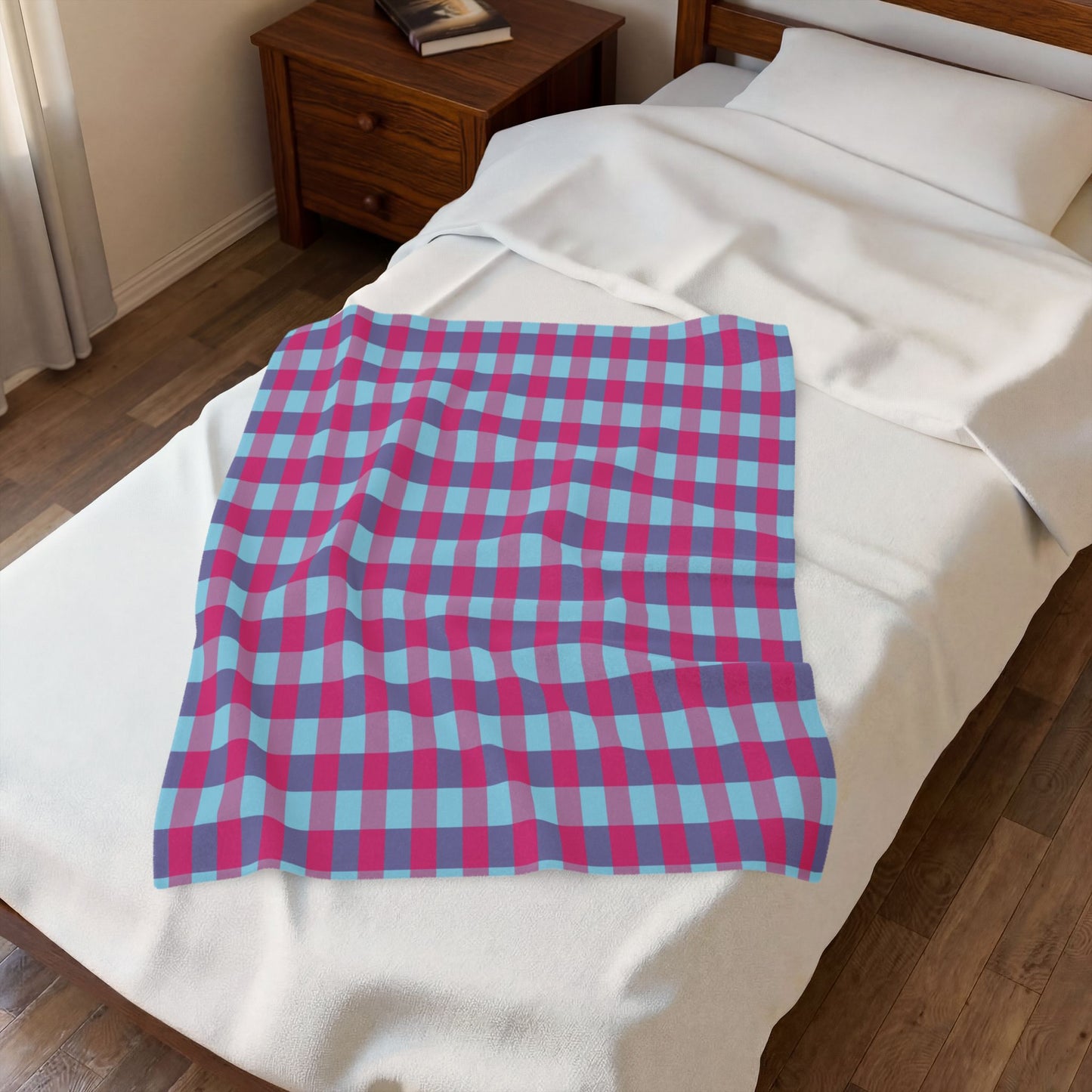 Pink & Teal Plaid Velveteen Plush Blanket – Soft Cozy Throw for Home, Dorm & Gifts