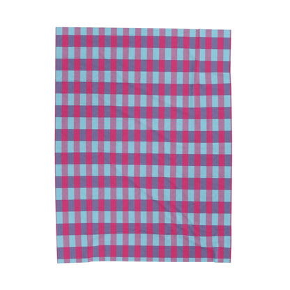 Pink & Teal Plaid Velveteen Plush Blanket – Soft Cozy Throw for Home, Dorm & Gifts