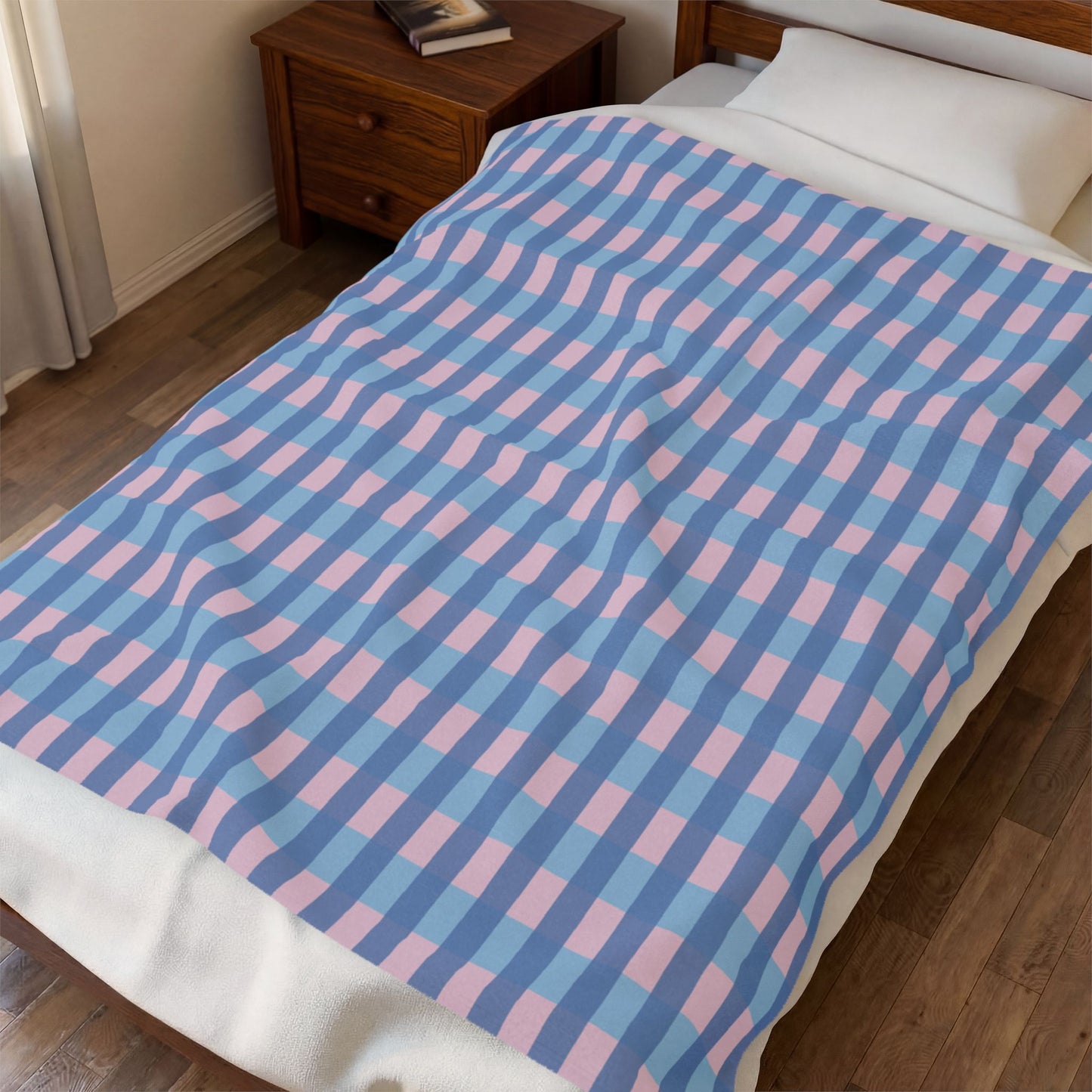 Plaid Velveteen Plush Blanket — Blue & Pink Cozy Throw