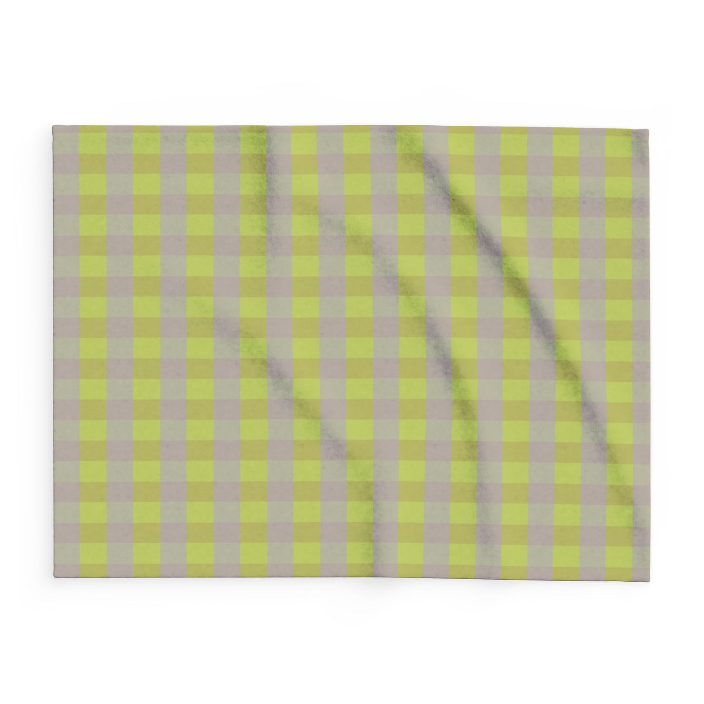 Yellow Green Gingham Arctic Fleece Blanket | Plaid Throw, Cozy Check Pattern