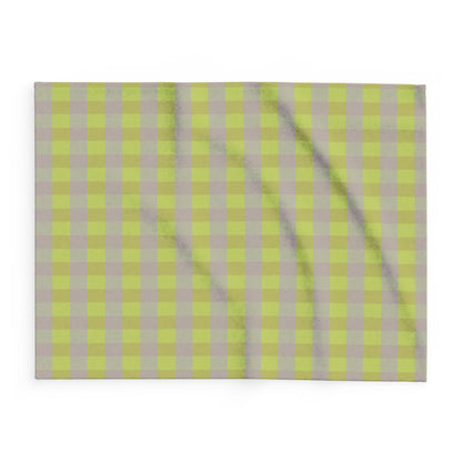 Yellow Green Gingham Arctic Fleece Blanket | Plaid Throw, Cozy Check Pattern