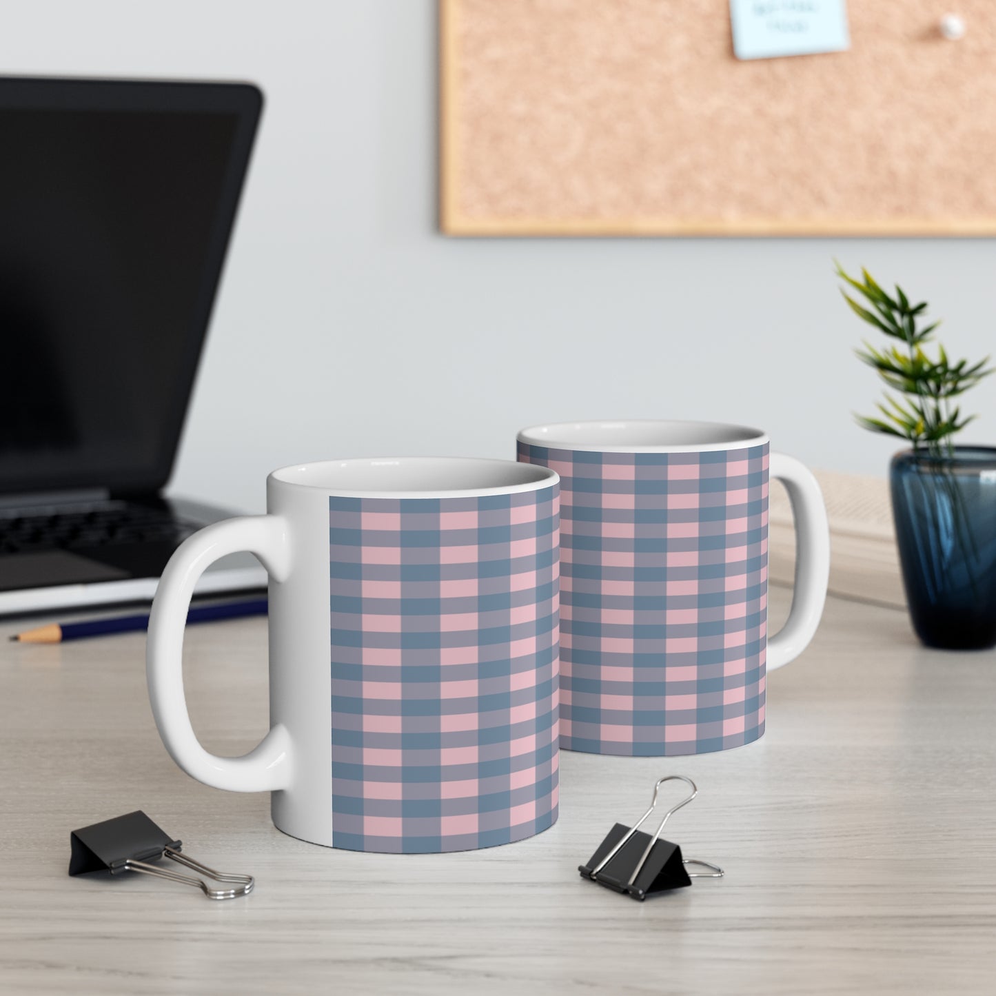 Pink & Gray Buffalo Plaid Mug – 11oz Ceramic Coffee Cup