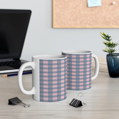 Pink & Gray Buffalo Plaid Mug – 11oz Ceramic Coffee Cup
