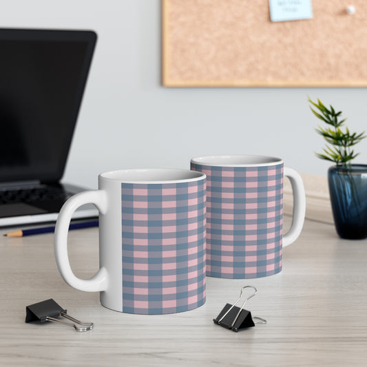 Pink & Gray Buffalo Plaid Mug – 11oz Ceramic Coffee Cup