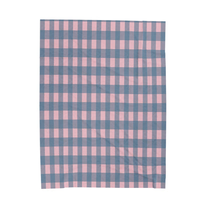Plaid Velveteen Plush Blanket – Pink & Blue Cozy Throw for Home, Nursery, Gift